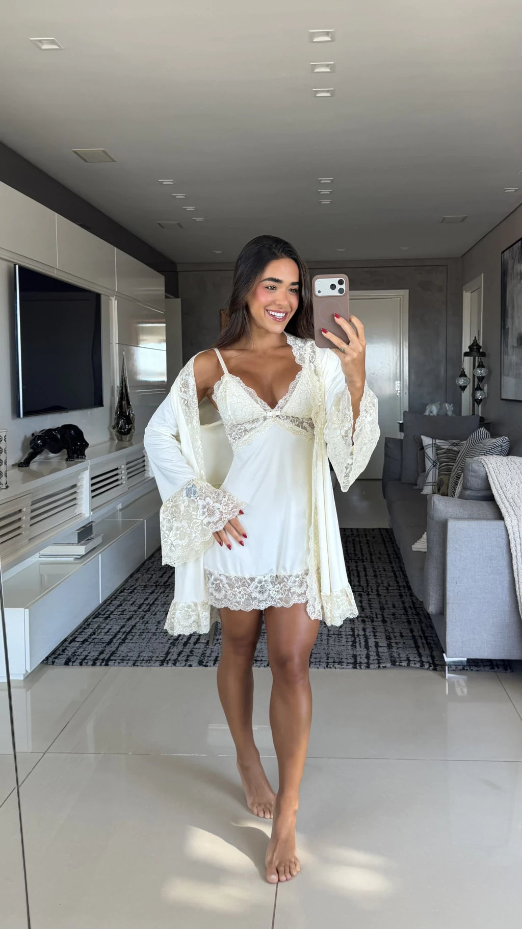 Robe + Camisola Elisa — Marfim/Dourado