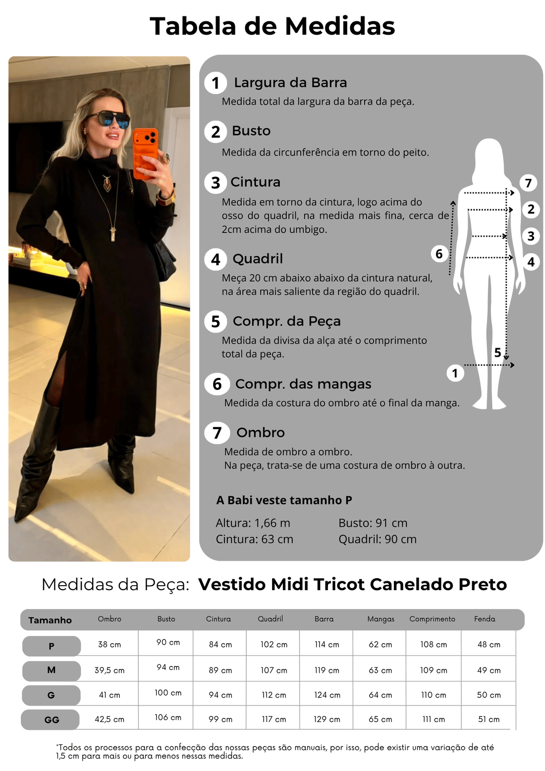 Vestido Midi Tricot Canelado Preto